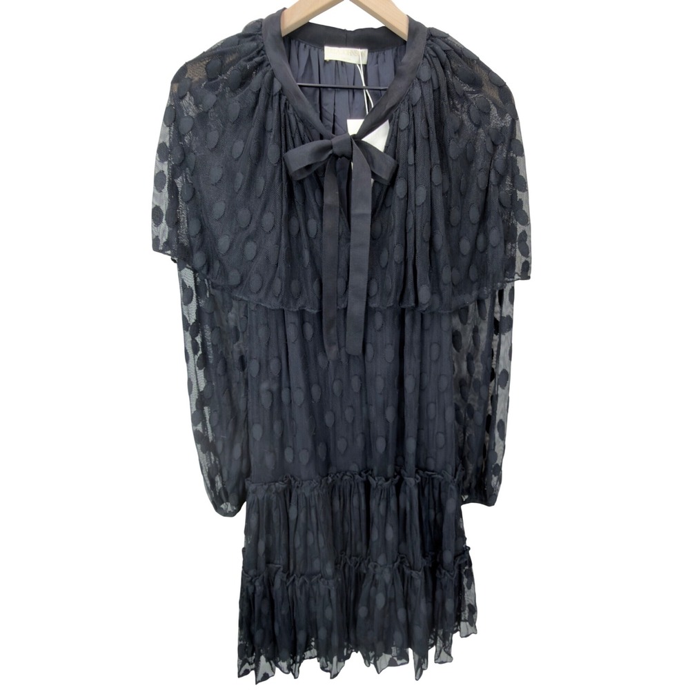 NEW Ulla Johnson Audette Sheer Mini Dress Noir Dot Silk Lined Womens Size 6